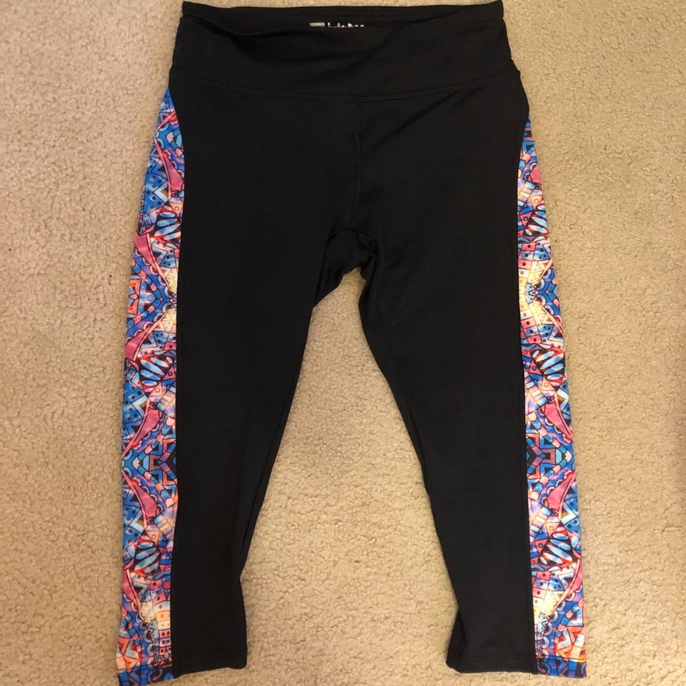 LuLaRoe Black Leggings with Blue and Pink Pattern